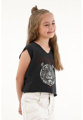 Camiseta Negra Con Estampado De Tigre Para Niña