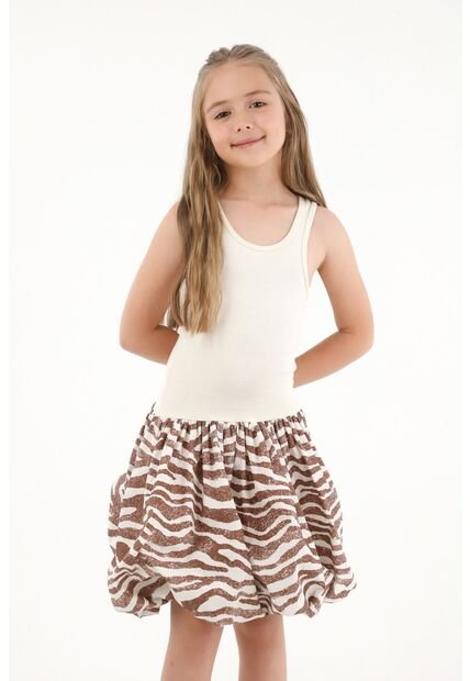 Vestido Corto Con Falda Tipo Globo Crudo Para Niña