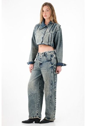 Tennis Chaqueta Crop Con Solapas Asimétricas Azul Para Mujer