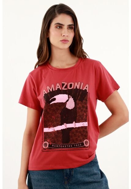 Camiseta Estampada Roja Para Mujer