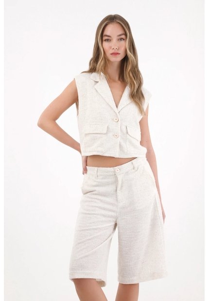 Tennis Bermuda Larga En Tweed Blanca Para Mujer