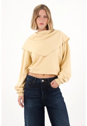 Tennis Buzo Con Cuello Drapeado Café Para Mujer