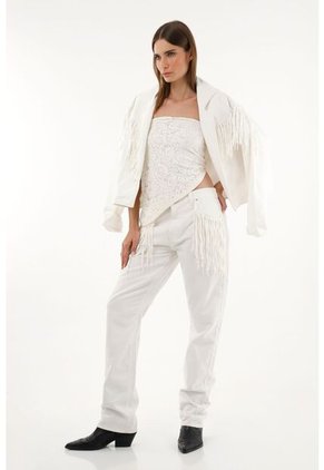 Tennis Jean Recto Tiro Alto Con Flecos Para Mujer