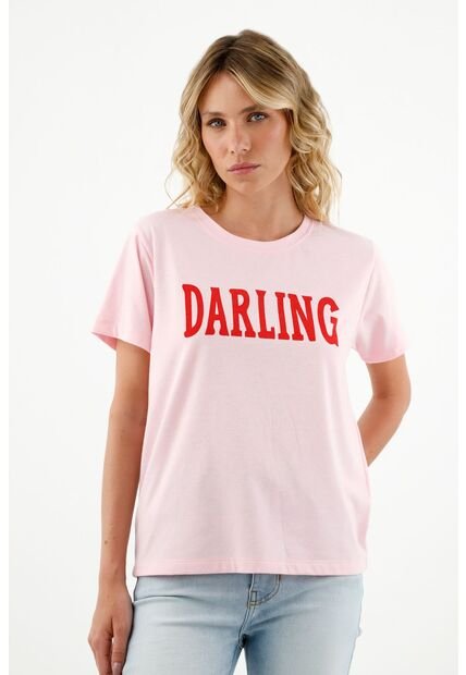 Camiseta Rosada Cuello Redondo Para Mujer