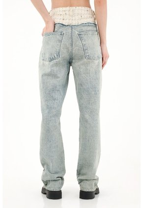 Tennis Jean Recto Con Corte Tejido Y Lurex En Pretina Para Mujer