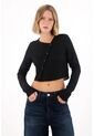 Tennis Camiseta Manga Larga Crop Negra Para Mujer de Tennis