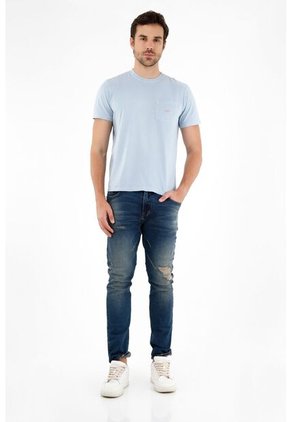 Camiseta Azul Con Estampado Para Hombre