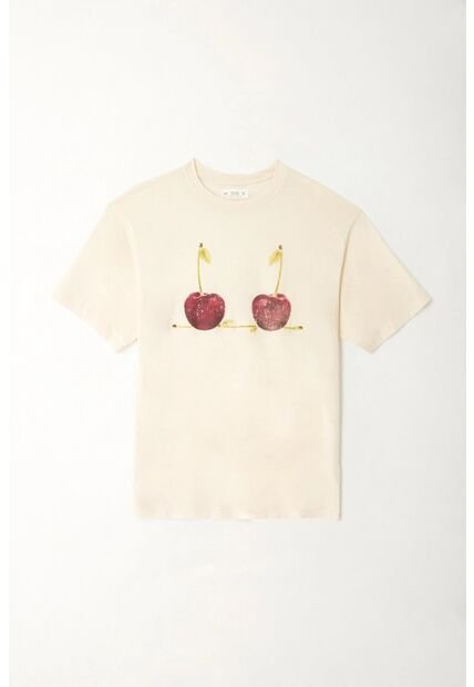 Tennis Camiseta Oversized Estampado Cerezas Crudo Para Mujer