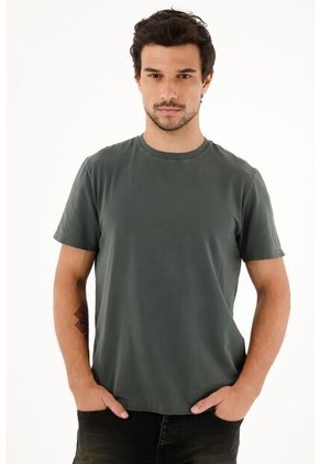 Camiseta Básica Manga Corta Verde Para Hombre