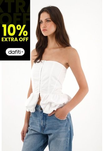 Tennis Camisa Strapless Con Corte Abombachado Crudo Para Mujer Tennis