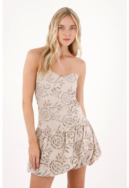 Tennis Vestido Corto Strapless En Ojalillo Gris Para Mujer