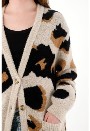 Tennis Buzo Afelpado Oversize De Animal Print De Ajuste Relajado Para Mujer