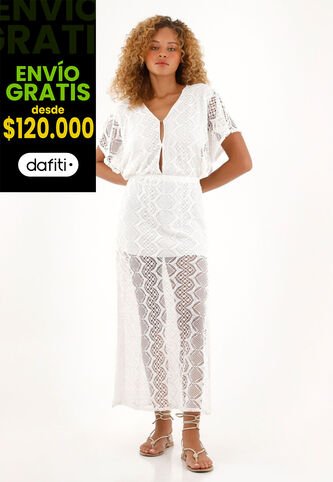 Tennis Vestido Largo Crudo Con Escote En V Para Mujer Tennis