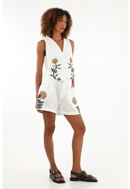 Tennis Bermuda Crudo Con Bordados Decorativos Para Mujer