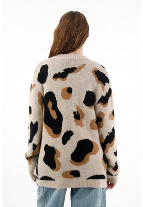 Tennis Buzo Afelpado Oversize De Animal Print De Ajuste Relajado Para Mujer