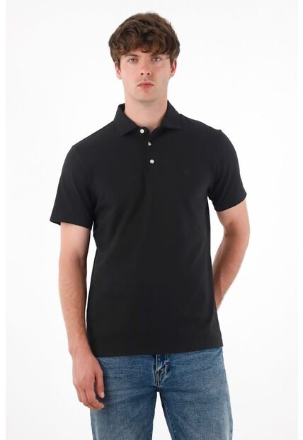 Tennis Polo Con Raqueta Bordada Negra Para Hombre