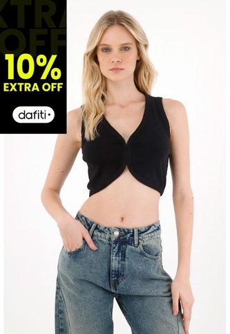 Tennis Camiseta En Rib Con Ajuste De Broches Negra Para Mujer Tennis