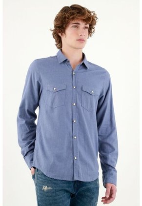 Tennis Camisa Manga Larga Azul Para Hombre