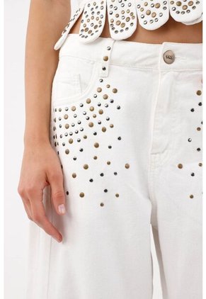 Tennis Pantalón Wide Leg Con Taches Metálicos En Algodón Blanco Para Mujer