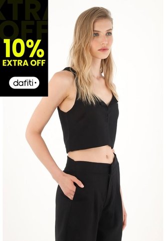 Tennis Camisa Crop En 100% Lino Negra Para Mujer Tennis