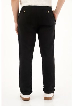 Tennis Pantalón Chino En 100% Lino Negro Para Hombre
