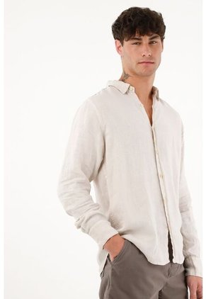 Tennis Camisa De 100% Lino Manga Larga Para Hombre