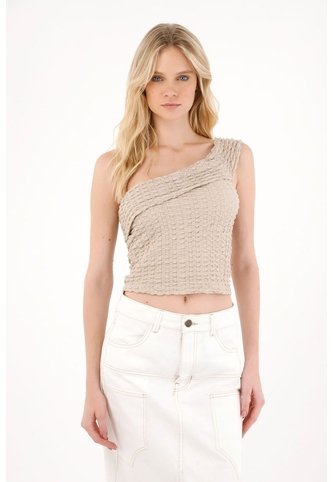 Tennis Camiseta Tela Texturizada Crudo Con Cuello Definido Para Mujer Tennis
