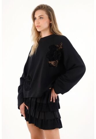 Tennis Buzo Negro Con Detalles Bordados Para Mujer Tennis