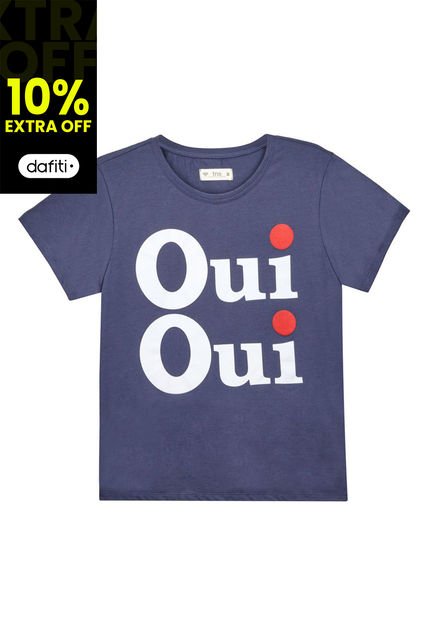 Camiseta Azul Con Estampado Localizado Para Mujer