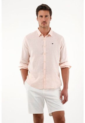 Camisa Rosada En Lino Para Hombre