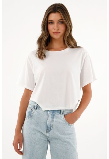Camiseta Con Ruedo Asimétrico En 100% Algodón Para Mujer