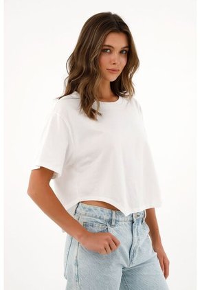 Camiseta Con Ruedo Asimétrico En 100% Algodón Para Mujer