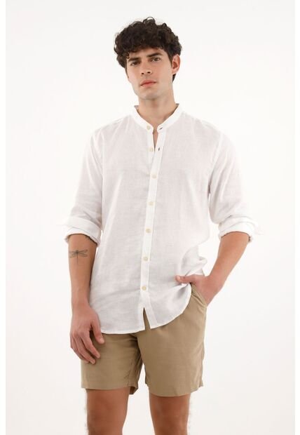 Tennis Camisa Cuello Neru Blanca En 100% Lino Para Hombre