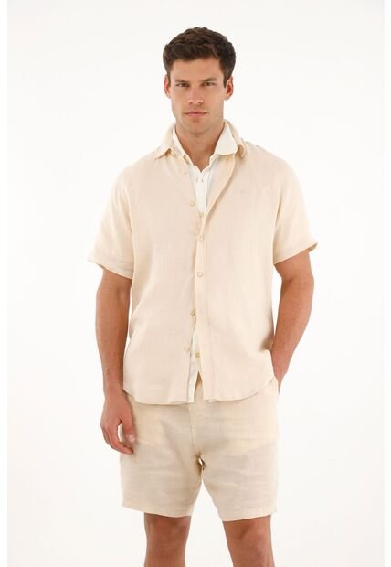 Camisa Manga Corta En 100% Lino Crudo Para Hombre