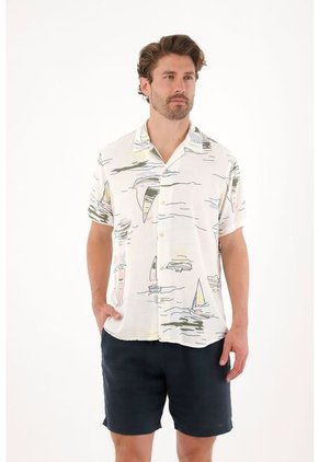 Tennis Camisa Tipo Bowling Con Print De Veleros Para Hombre