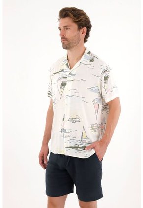 Tennis Camisa Tipo Bowling Con Print De Veleros Para Hombre