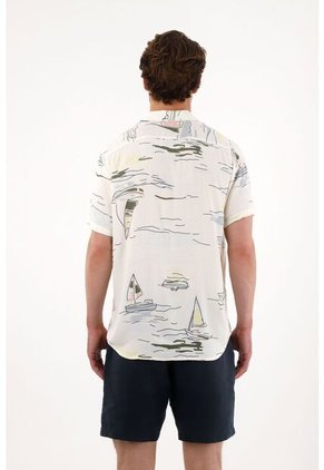 Tennis Camisa Tipo Bowling Con Print De Veleros Para Hombre