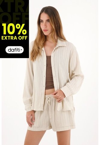 Tennis Camisa Manga Larga De Tela Con Textura Gris De Silueta Amplia Para Mujer Tennis