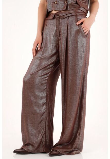 Tennis Pantalón Wide Leg Efecto Metalizado Para Mujer
