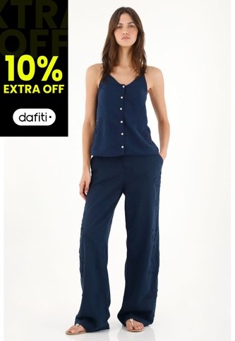 Tennis Camisa De Tiras Con Detalle Bordado Azul Para Mujer Tennis
