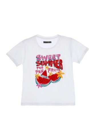 Camiseta Estampada Blanca Para Niña Tennis