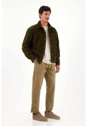 Pantalón Recto Con Cordón En Pretina Café Para Hombre