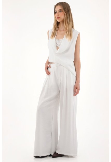 Tennis Chaleco Asimétrico Con Solapa Blanco Para Mujer