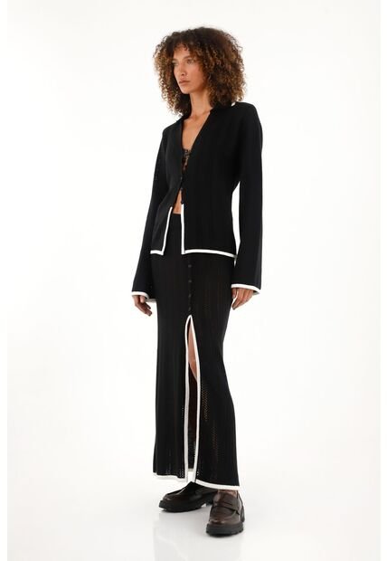 Tennis Camisa Tejida Manga Larga Acampanada Negra Para Mujer