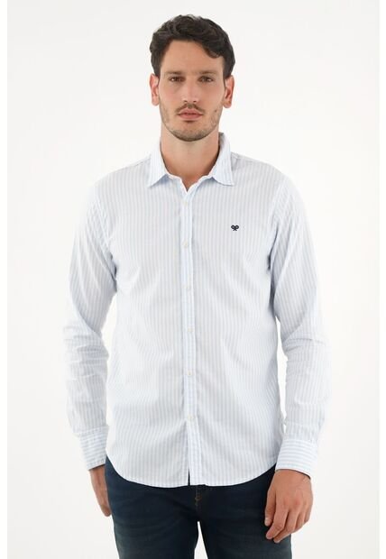 Tennis Camisa Azul De Rayas Preteñidas Para Hombre