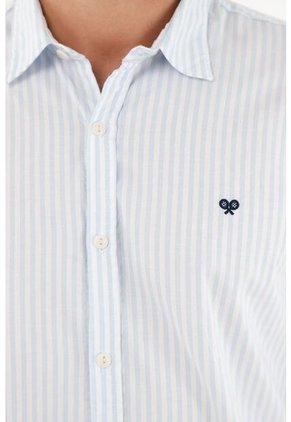 Tennis Camisa Azul De Rayas Preteñidas Para Hombre