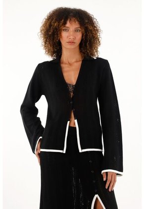 Tennis Camisa Tejida Manga Larga Acampanada Negra Para Mujer