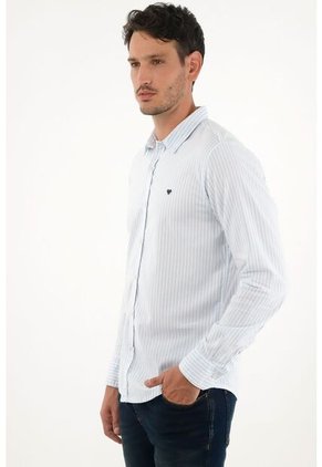 Tennis Camisa Azul De Rayas Preteñidas Para Hombre