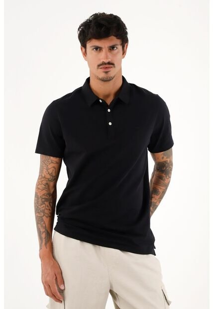 Tennis Polo Negra Con Raqueta Bordada Para Hombre