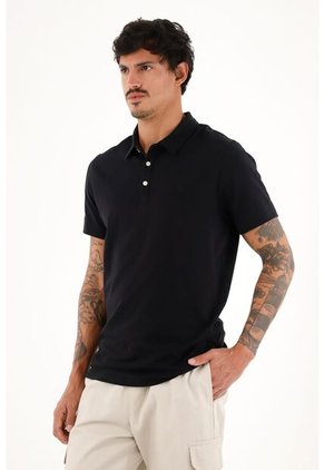 Tennis Polo Negra Con Raqueta Bordada Para Hombre